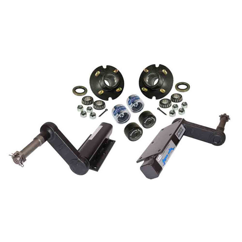 Load image into Gallery viewer, 500 lb. Torsional Stub Axles With 4-Bolt on 4 Inch Hubs - With Bearing Buddies And Caps
