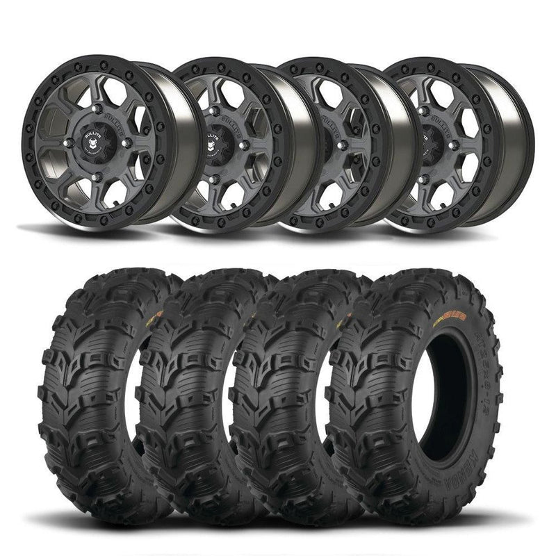 Load image into Gallery viewer, Set of Four Bullite Ruler Wheels 14&quot; Gray And Kenda K592 Bearclaw EVO Tires [28x11-14]
