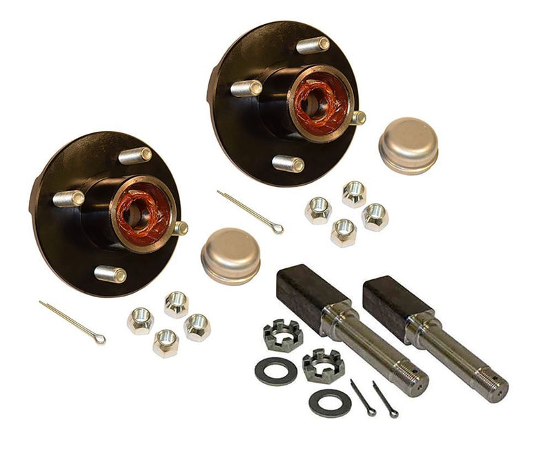 Load image into Gallery viewer, Pair of Pre-Greased 4-Bolt on 4 Inch Hub Assemblies with Square Shaft 1 Inch Straight Spindles &amp; Bearings
