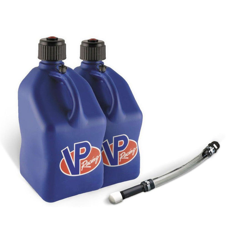 Load image into Gallery viewer, VP Racing 2 Pack Blue 5.5 Gallon Square Utility Jugs + Deluxe Fill Hose
