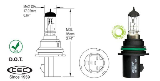 9007LL, T4, 12 Volt, 65/55 Watt, PX29t Long-Life Halogen Headlight Bulb - Application Specific