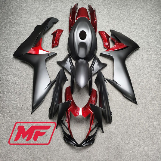 Monster Fairings Full Kit Suzuki GSXR600-750 11-24 Matte Black and Red + Windshield + Gas Tank Cover