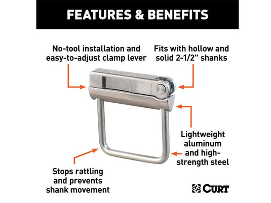 No-Tool Anit-Rattle Hitch Clamp for 2-1/2" Receiver