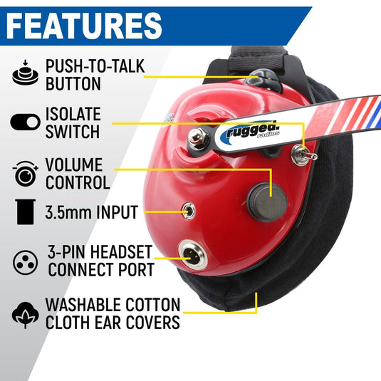 Rugged Radios PAIR - H80 Track Talk Linkable Intercom Headsets - Bring The Conversation To The Circle Track NASCAR event H80-X2