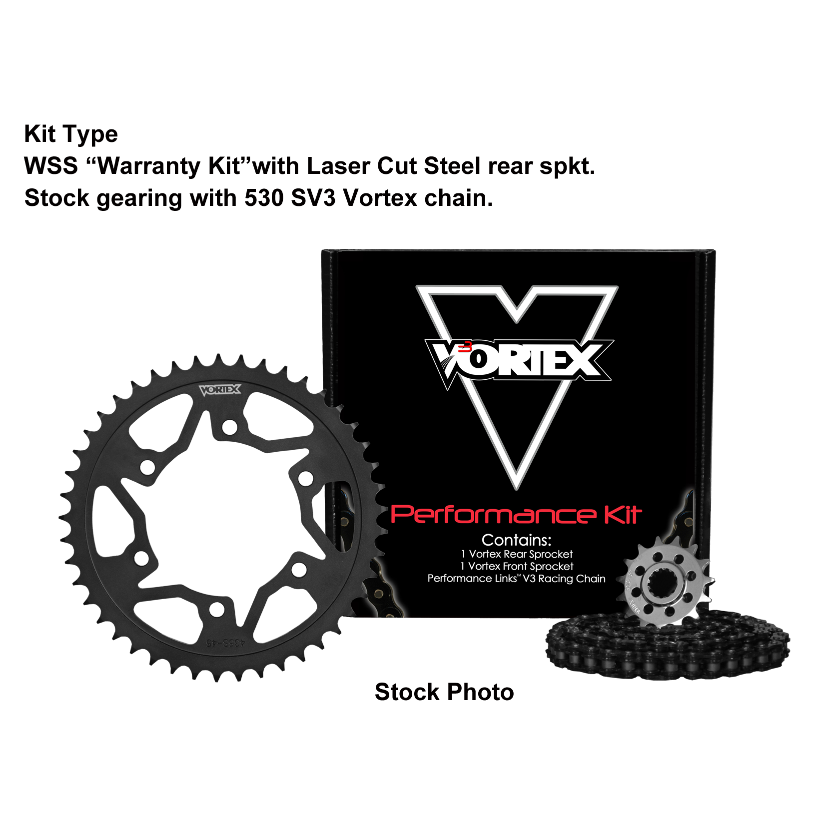 Vortex Black WSS 530SX3-108 Chain and Sprocket Kit 15-47 Tooth - CK6122