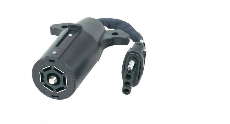 Load image into Gallery viewer, 7-Way RV Style Flat Pin Socket (Vehicle Side) to 4-Flat (Trailer Side) Adapter
