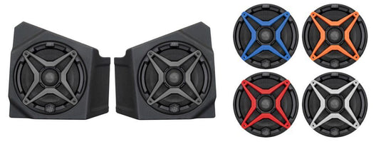 SSV Works Front Kick 6.5" Speaker Pods With Orange Grills For Kawasaki KRF1000 20-22