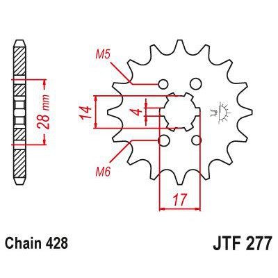 Load image into Gallery viewer, JT Sprockets Front Steel Countershaft Sprocket 13 Tooth 13T 428 Chain JTF277.13
