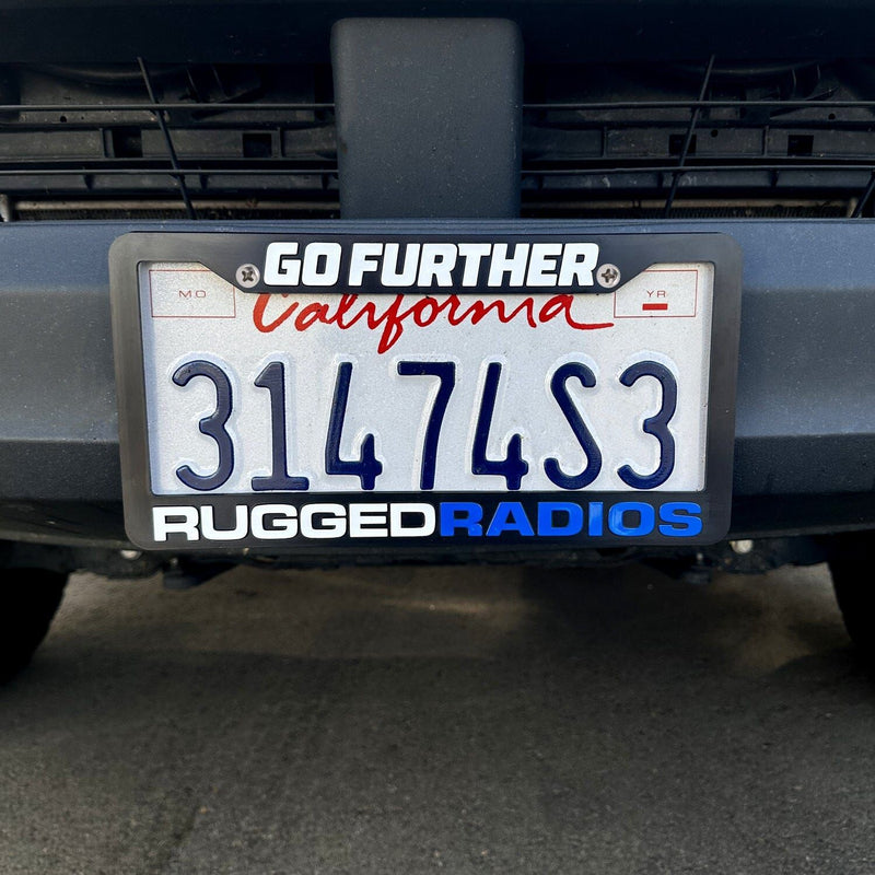 Load image into Gallery viewer, Rugged Radios Go Further Rugged Radios License Plate Frames for Cars, Trucks, and Motorcycles
