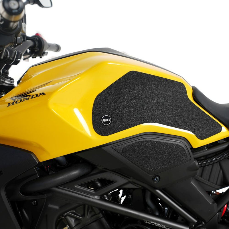 Load image into Gallery viewer, R&amp;G Racing Black Tank Traction Grips 4 Piece Kit For 2018-2024 Honda CB300R
