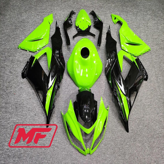 Monster Fairings Full Kit Kawasaki ZX-6R 13-18 Black and Green + Windshield + Gas Tank Cover