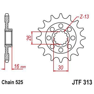 JT Sprockets Front Steel Sprocket 16 Tooth 16T 525 Chain JTF313.16