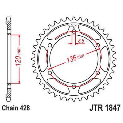 JT Sprockets Rear Steel Sprocket 51 Tooth 51T 428 Chain JTR1847.51