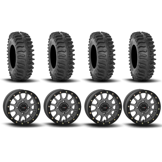 System 3 SB-5 Beadlock Gun Metal Grey 15" Wheels And XT400 Tires [32x10R-15]