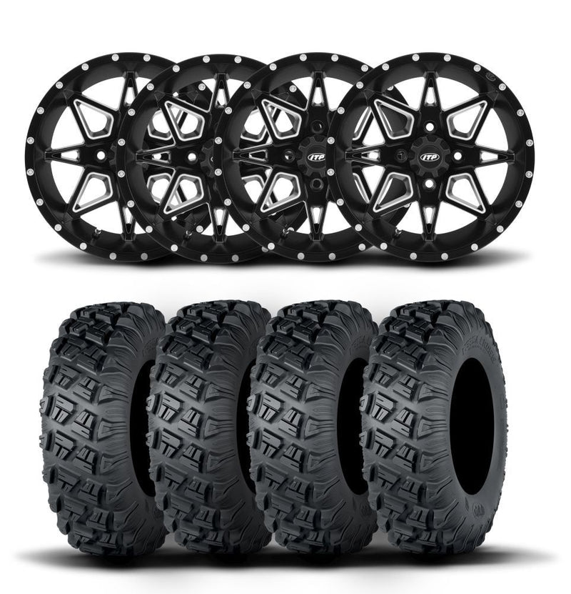 Load image into Gallery viewer, ITP Tornado 15&quot; Matte Black Wheels And Versa Cross XTR Tires [33x10-15]
