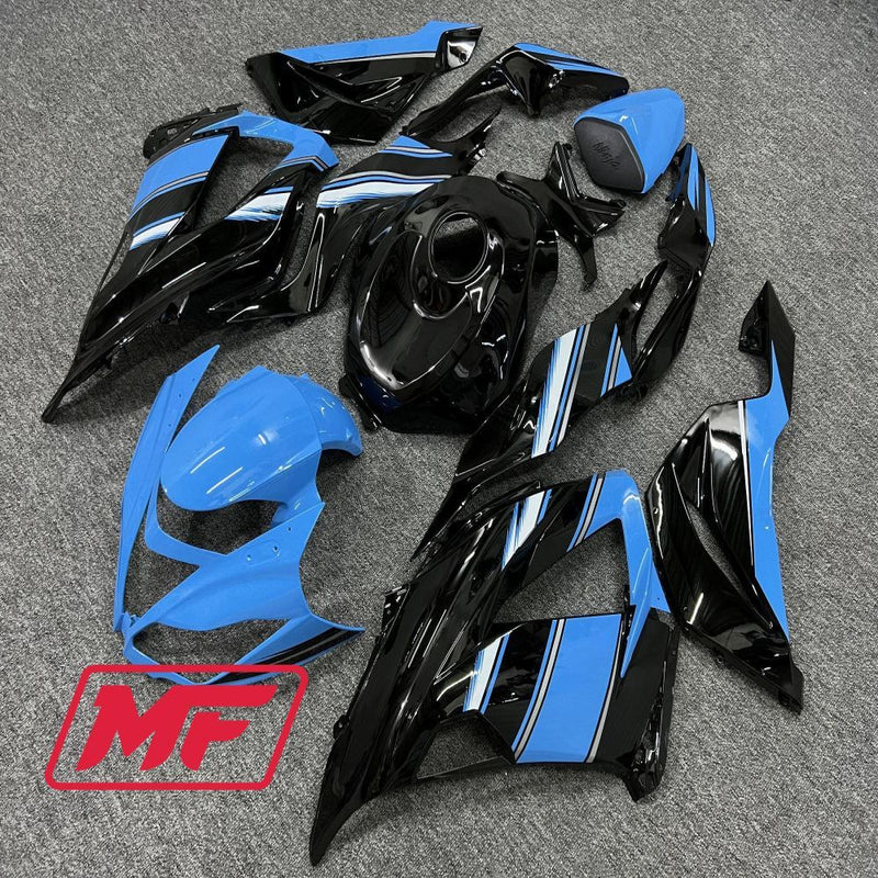 Load image into Gallery viewer, Monster Fairings Full Kit Kawasaki ZX-6R 13-18 Gloss Blue and Black + Windshield + Gas Tank Cover

