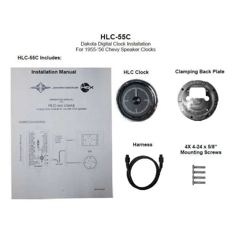 Load image into Gallery viewer, Dakota Digital 1955-56 Chevy Car Analog Clock Gauge for HDX Kit Black HLC-55C-K
