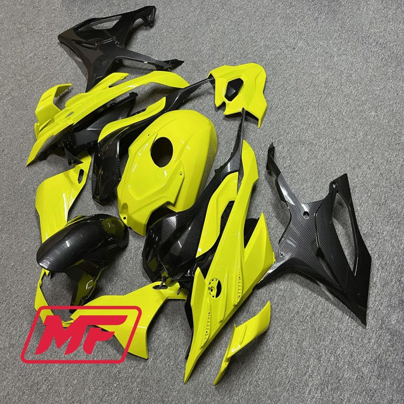 Load image into Gallery viewer, Monster Fairings Full Kit BMW S1000RR 23-2024 Gloss High Viz Yellow w/ Carbon Fiber Style + Windshield + Gas Tank Cover

