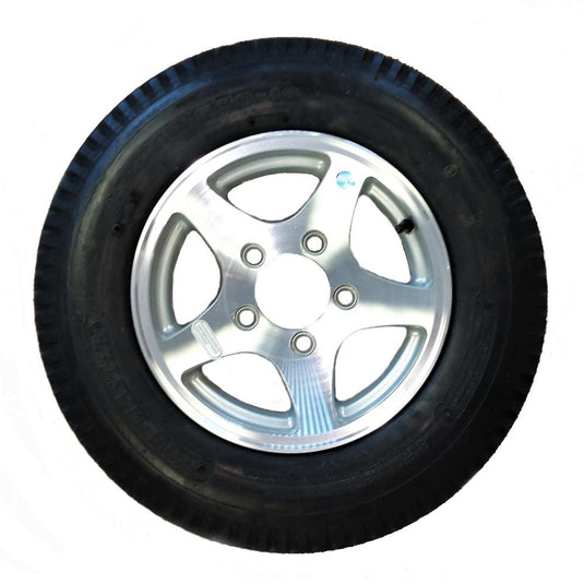 Tow-Master Trailer Tire & Wheel Assembly - 5.30 x 12 Inch Tire on 5 on 4.5 Hole Pattern, Aluminum Star Spoke Wheel,  Load Range C