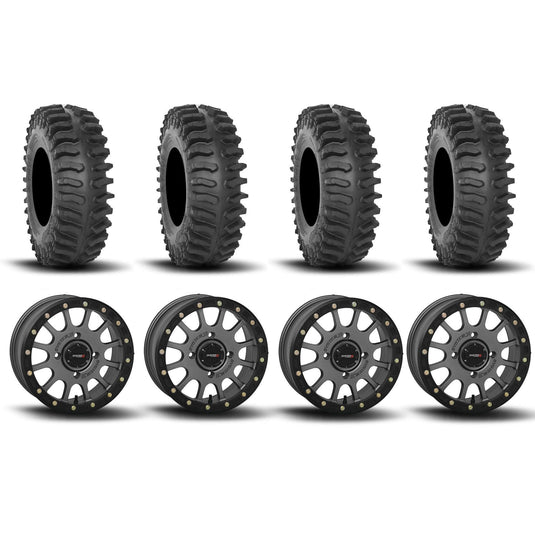 System 3 SB-5 Beadlock Gun Metal Grey 15" Wheels And XT400 Tires [33x10R-15]