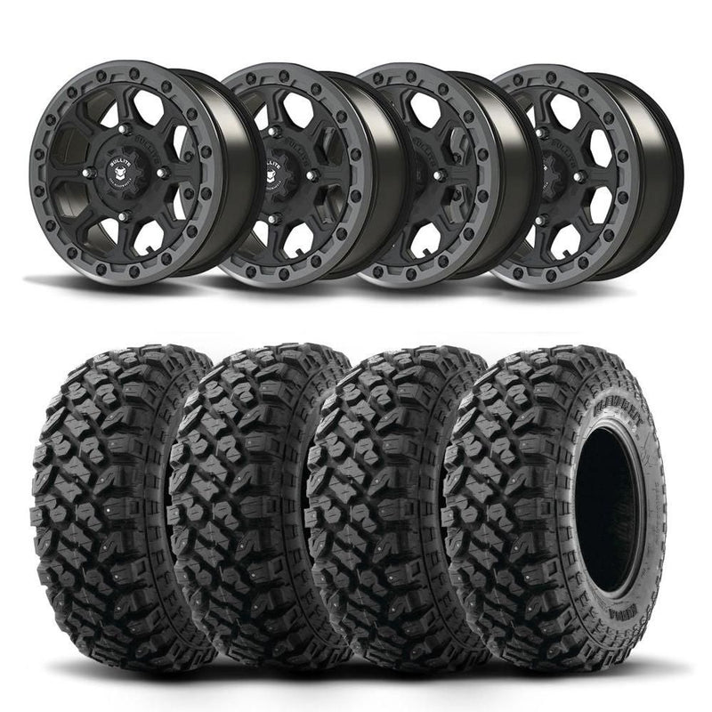 Load image into Gallery viewer, Set of Four Bullite Ruler Wheels 14" Gray And Kenda K3204R Klever XT Tires [30x10-14]
