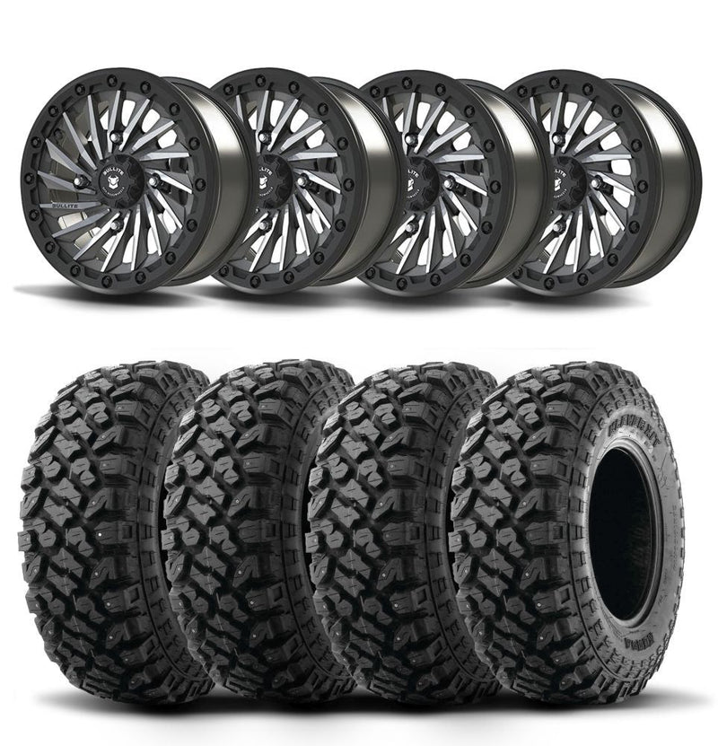 Load image into Gallery viewer, Set of Four Bullite Blade Wheels 14&quot; Gray And Kenda K3204R Klever XT Tires [28x10R-14]

