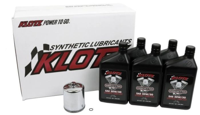 Load image into Gallery viewer, Klotz Premium 20W/50 5 Quart Synthetic Oil Change Kit For Harley-Davidson Evolution Big Twin
