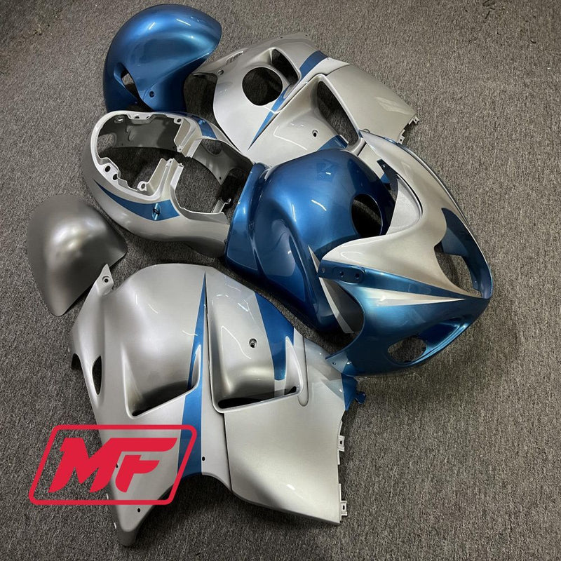 Load image into Gallery viewer, Monster Fairings Full Kit Suzuki GSXR1300 97-07 Silver / Blue + Windshield + Gas Tank Cover
