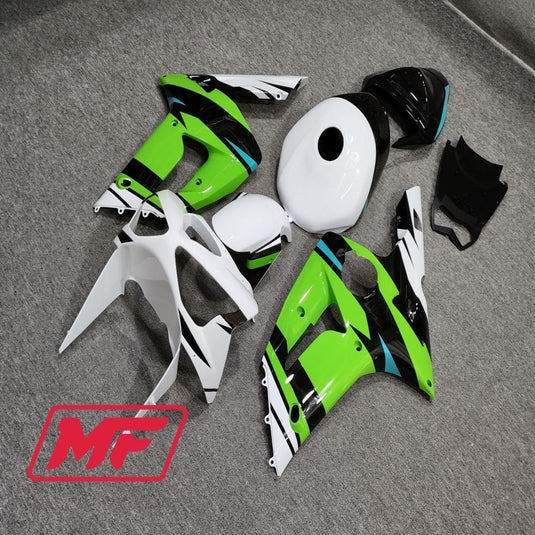 Monster Fairings Full Kit Kawasaki ZX-6R 03-04 Gloss Green and White + Windshield + Gas Tank Cover