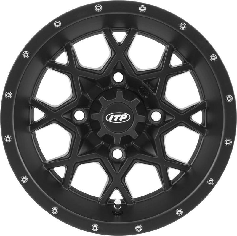 Load image into Gallery viewer, ITP Set of Four Storm Series Hurricane Wheels Matte Black 15x7 4/156 4+3
