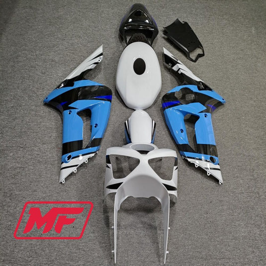 Monster Fairings Full Kit Kawasaki ZX-6R 03-04 Gloss Blue and White + Windshield + Gas Tank Cover