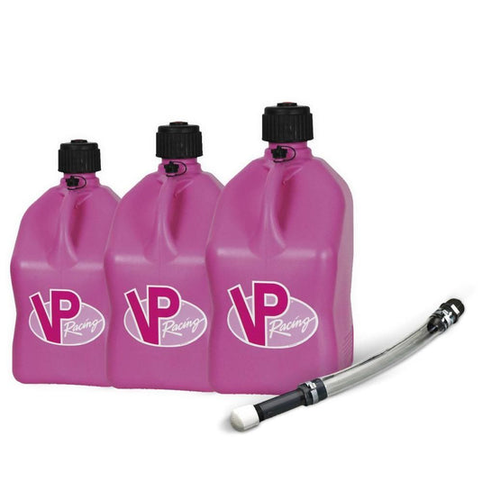 VP Racing 3 Pack Pink 5.5 Gallon Square Utility Jugs + Deluxe Fill Hose