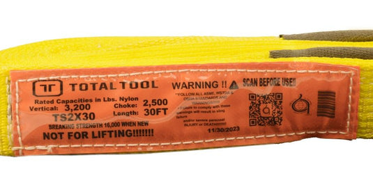 Nylon Strap - 2 inch Wide x 30 feet Long - 16,000 lbs. Breaking Strength