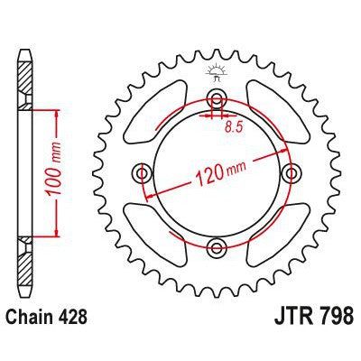 Load image into Gallery viewer, JT Sprockets Rear Steel Sprocket 52 Tooth 52T 428 Chain JTR798.52
