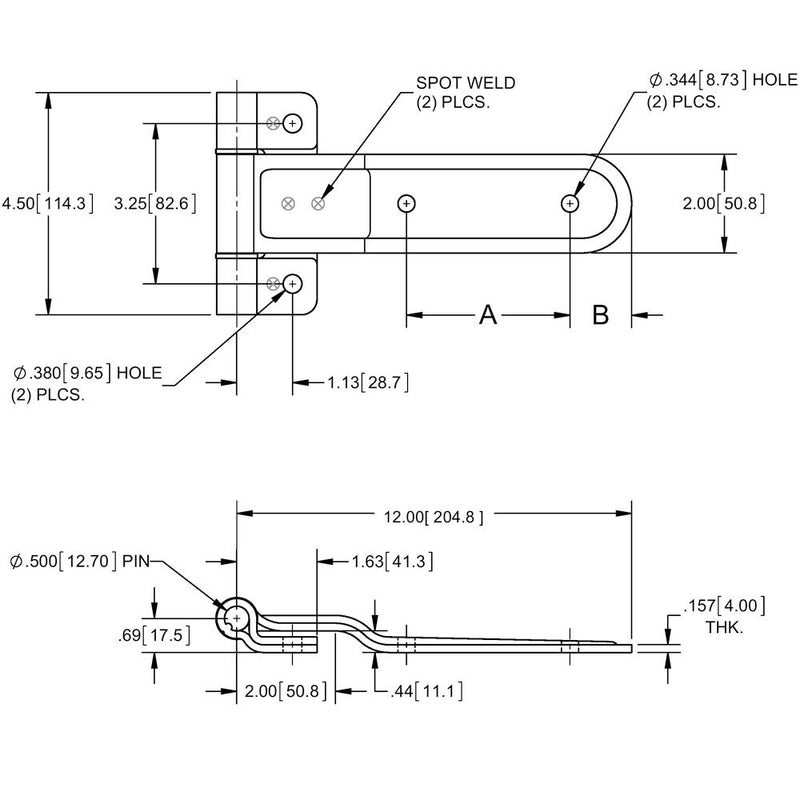 Load image into Gallery viewer, Trailer Door 12&quot; Reverse Strap Hinge, 2 hole, Steel, Zinc Plated

