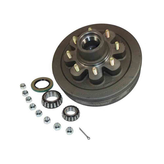 Trailer Hub/Drum Assembly With Bearings, 8 On 6-1/2" Bolt Circle, 3,500 Lb. Capacity For 1-3/4" To 1-1/4" Tapered Spindle W/ EZ Lube Cap & Plug (HD-1208-03-EZ) 9/16" Lugs
