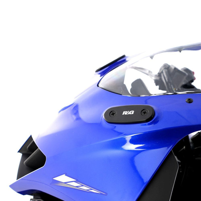 Load image into Gallery viewer, R&amp;G Racing Black Mirror Delete Blanking Plates For 2019-2024 Yamaha YZF R3
