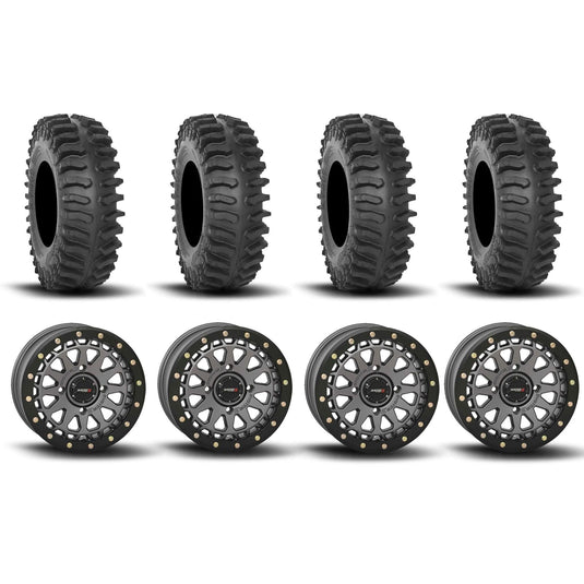 System 3 SB-6 Beadlock Gun Metal Grey 15" Wheels And XT400 Tires [35x10R-15]