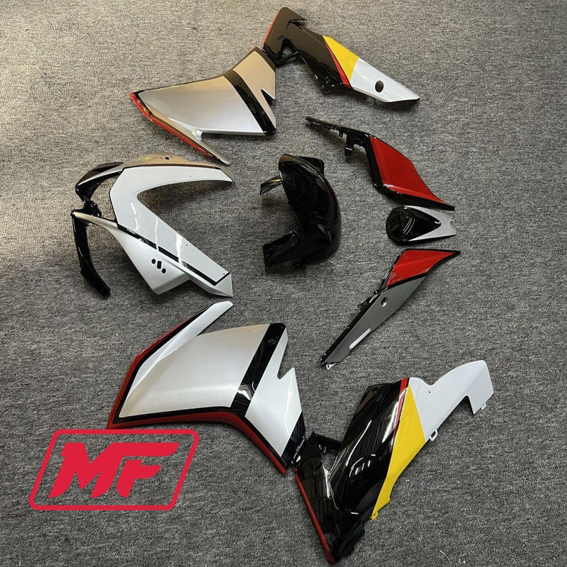 Load image into Gallery viewer, Monster Fairings Full Kit Aprilia RSV4 1000 10-15 Silver Pirelli W/ Red + Windshield + Gas Tank Cover
