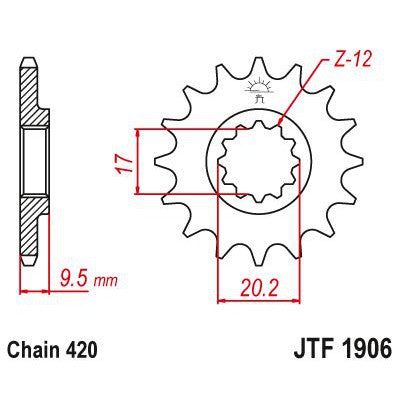 JT Sprockets Front Steel Countershaft Sprocket 12 Tooth 12T 420 Chain