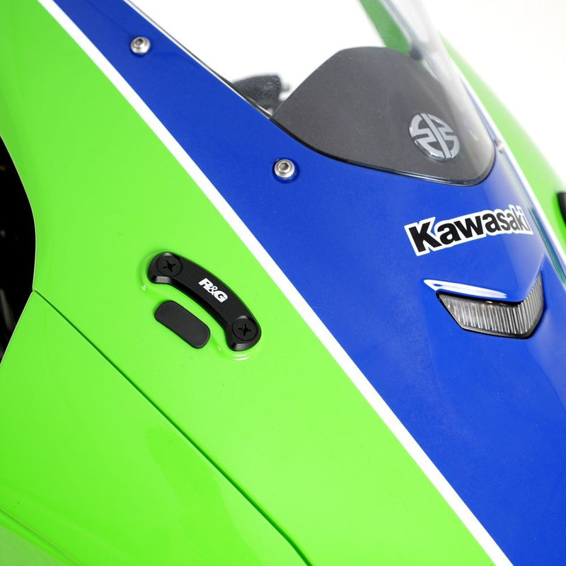 Load image into Gallery viewer, R&amp;G Racing Black Mirror Delete Blanking Plates For 2016-2019 Kawasaki Ninja ZX10R ZX1000

