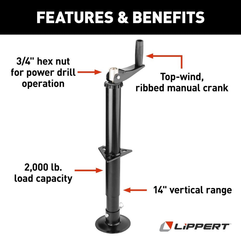 Load image into Gallery viewer, Lippert Quick Drop Drill-Operated Tongue Jack, 2,000 lbs, 14&quot; Travel

