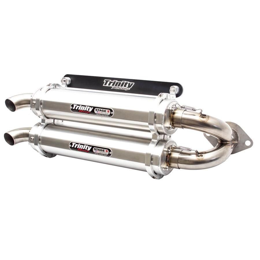 Trinity Racing Stage 5 Dual Slip On Exhaust Brushed Muffler TR-4118S