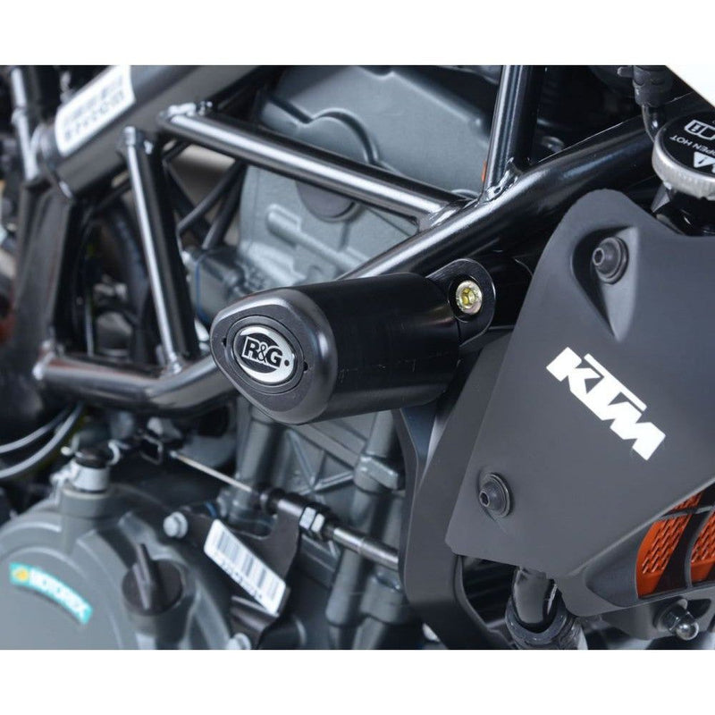 Load image into Gallery viewer, R&amp;G Racing Black Aero Style Crash Protectors For 2020-2021 KTM 125 Duke
