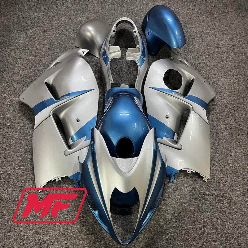 Load image into Gallery viewer, Monster Fairings Full Kit Suzuki GSXR1300 97-07 Silver / Blue + Windshield + Gas Tank Cover
