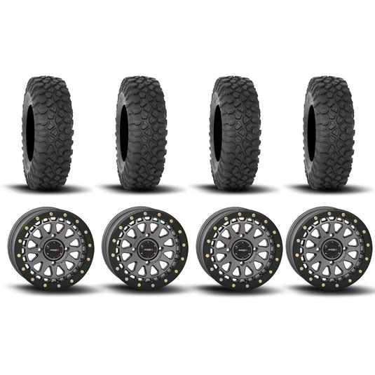 System 3 SB-6 Beadlock Gun Metal Grey 15" Wheels And XC450 Tires [33x10R-15]