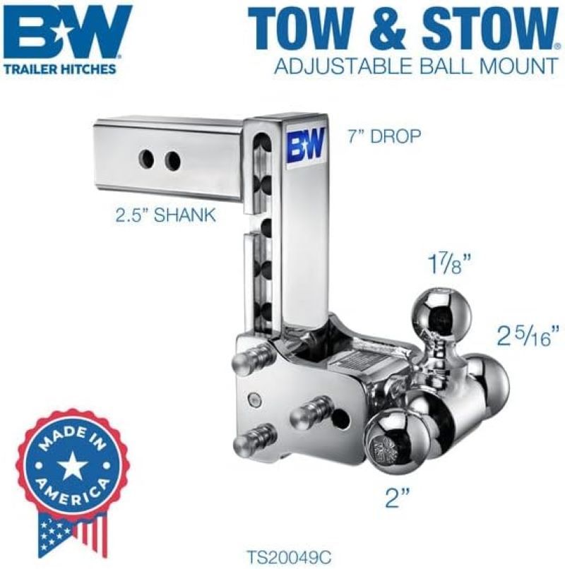 Load image into Gallery viewer, Tow &amp; Stow Chrome Tri-Ball Ball Mount for 2-1/2" Receivers - 7" Drop, 1-7/8", 2" and 2-5/16" Hitch Balls
