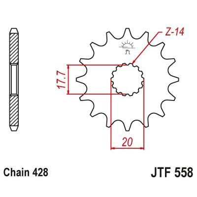 JT Sprockets Front Steel Countershaft Sprocket 14 Tooth 14T 428 Chain For Yamaha YZ85LW P 2023 JTF558.14