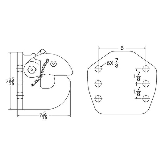 50 Ton, 6 Bolt, Rigid Mount Pintle Hook with Air Actuator