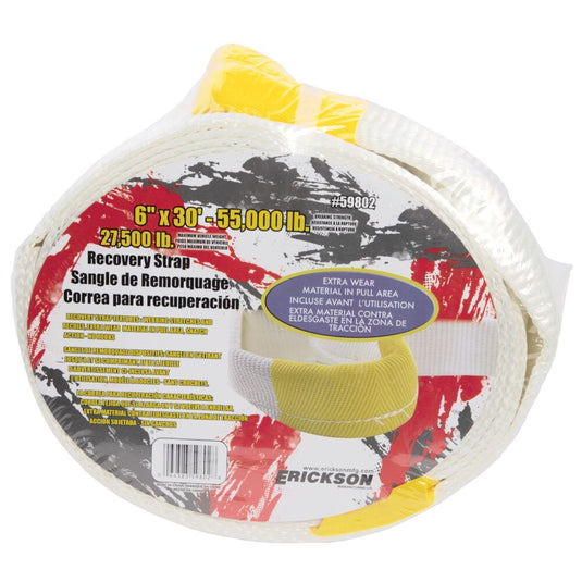 Erickson 6 inch x 30 foot Recovery Strap with Looped Ends -  55,000 lbs. Breaking Strength